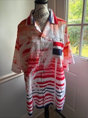 Tropical Red & White Short-Sleeve Button-Down Shirt
